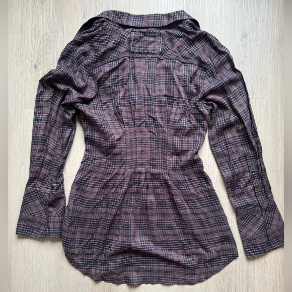 Free People We the Free Catalina Ruched Plaid Front hook Button-Front Women Top - Picture 12 of 12